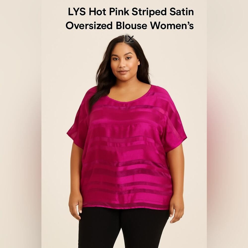 LYS Hot Pink Striped Satin Oversized Blouse Women’s 1X